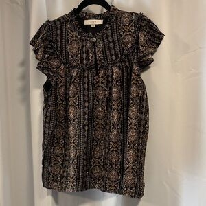 LOFT Elegant Black and Tan Blouse